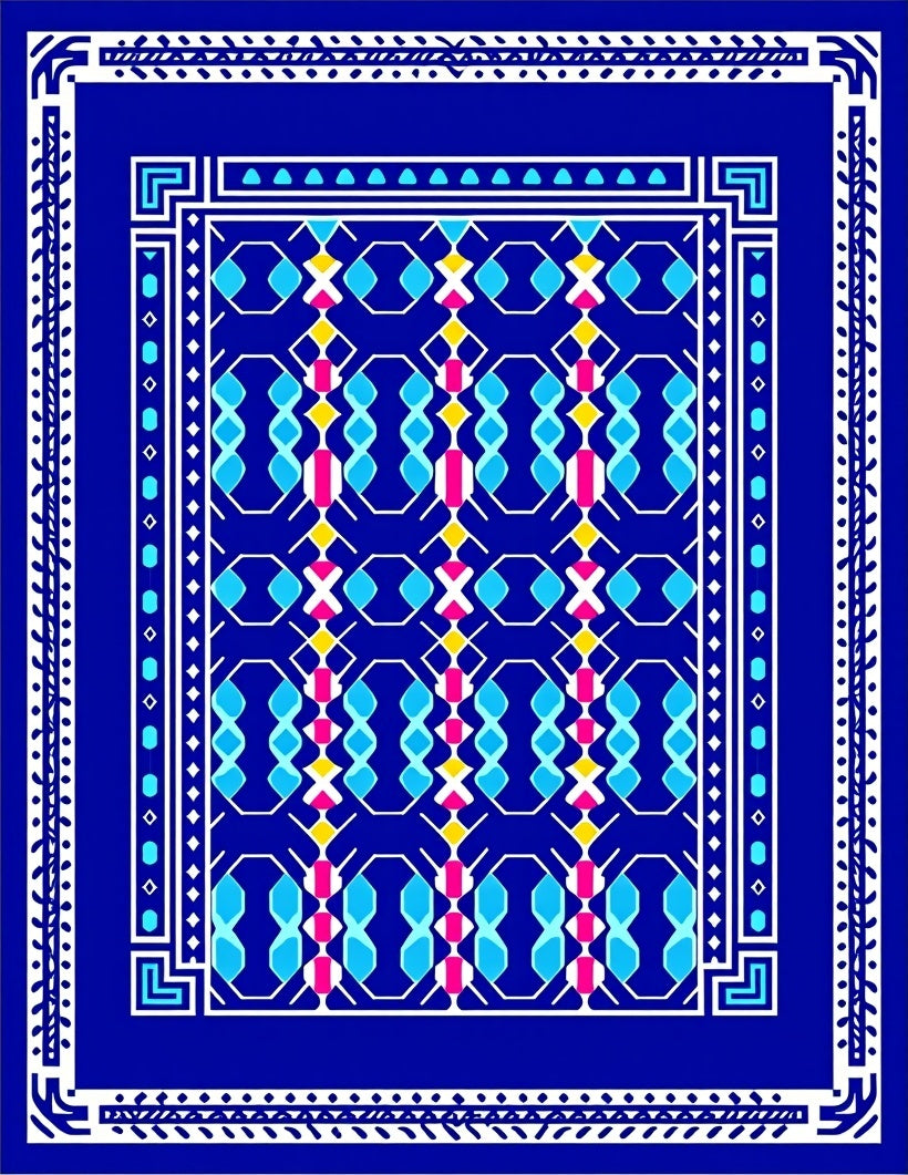 Vibrant Blue Geometric Pattern Rug