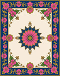 Ornate Floral Border Indigo Design Rug