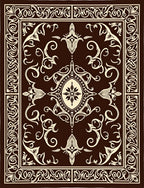 Dark Ochre Floral Scroll Pattern Rug