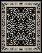 Ornate Black Cream Scrollwork Design Rug