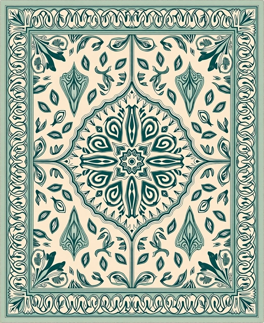 Elegant Teal Floral Medallion Pattern Rug