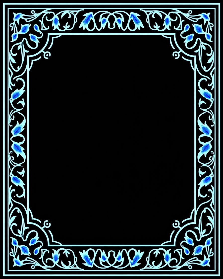 Intricate Floral Border With Blue Accents Rug