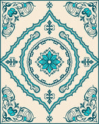 Teal Floral Medallion Traditional Pattern Rug