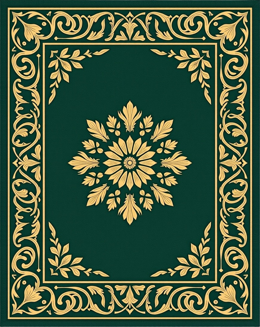 Elegant Gold Floral Border Design Rug