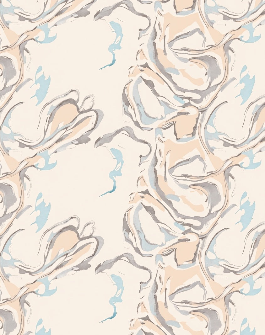Swirl Abstract Cream Blue Pattern Rug