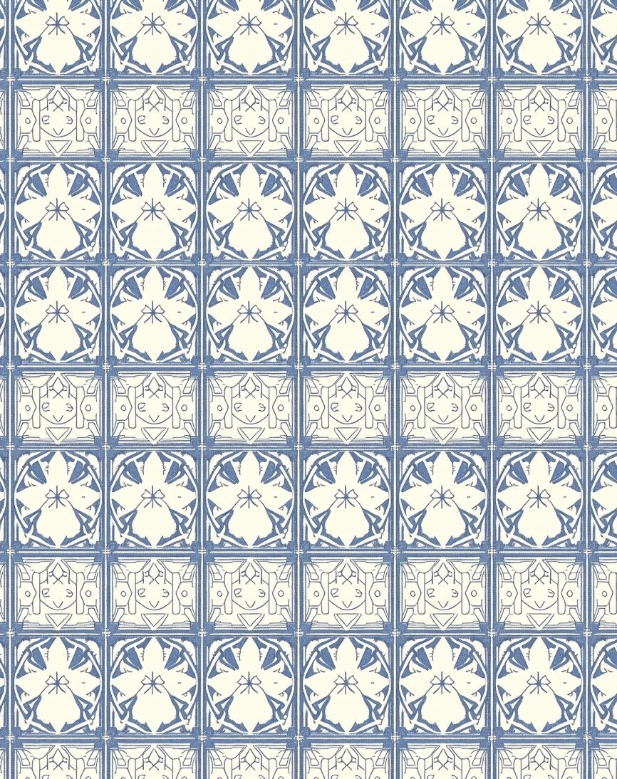 Blue Cream Classic Tile Pattern Rug