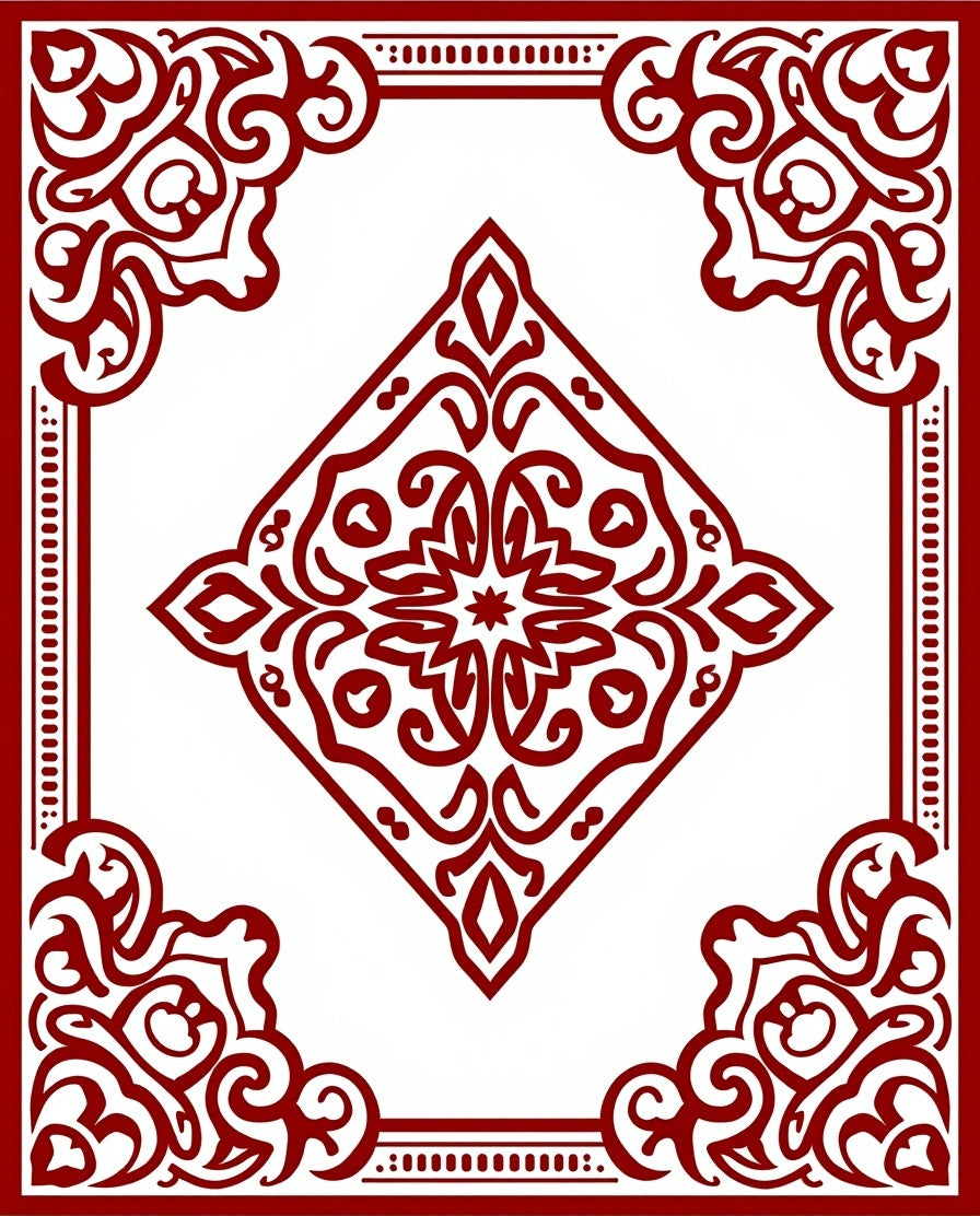 Ornate Red Floral Diamond Pattern Rug