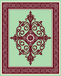 Maroon Pale Green Ornate Floral Design Rug