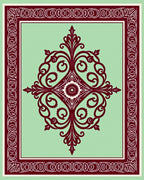 Maroon Pale Green Ornate Floral Design Rug