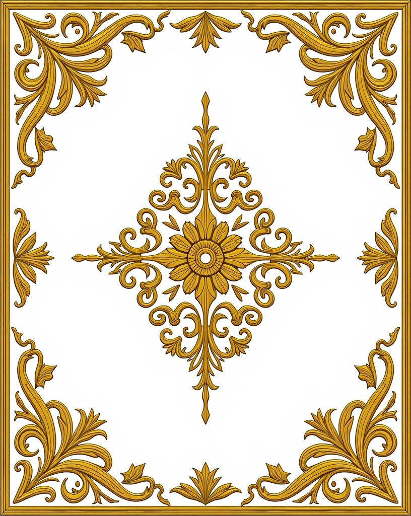 Ornate Gold Floral Scrollwork Rug