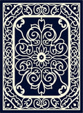 Ornate Navy White Floral Scroll Rug