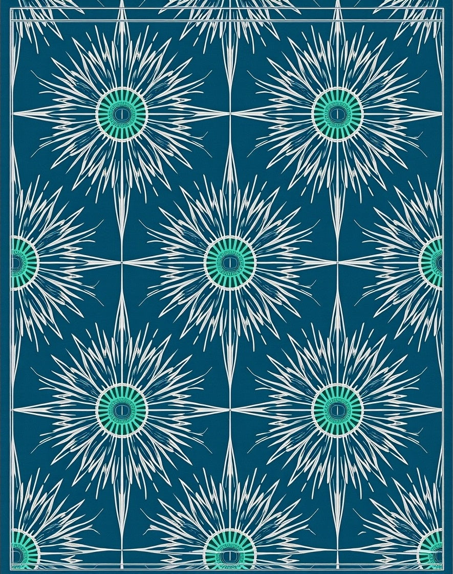 Abstract Starburst Teal White Pattern Rug