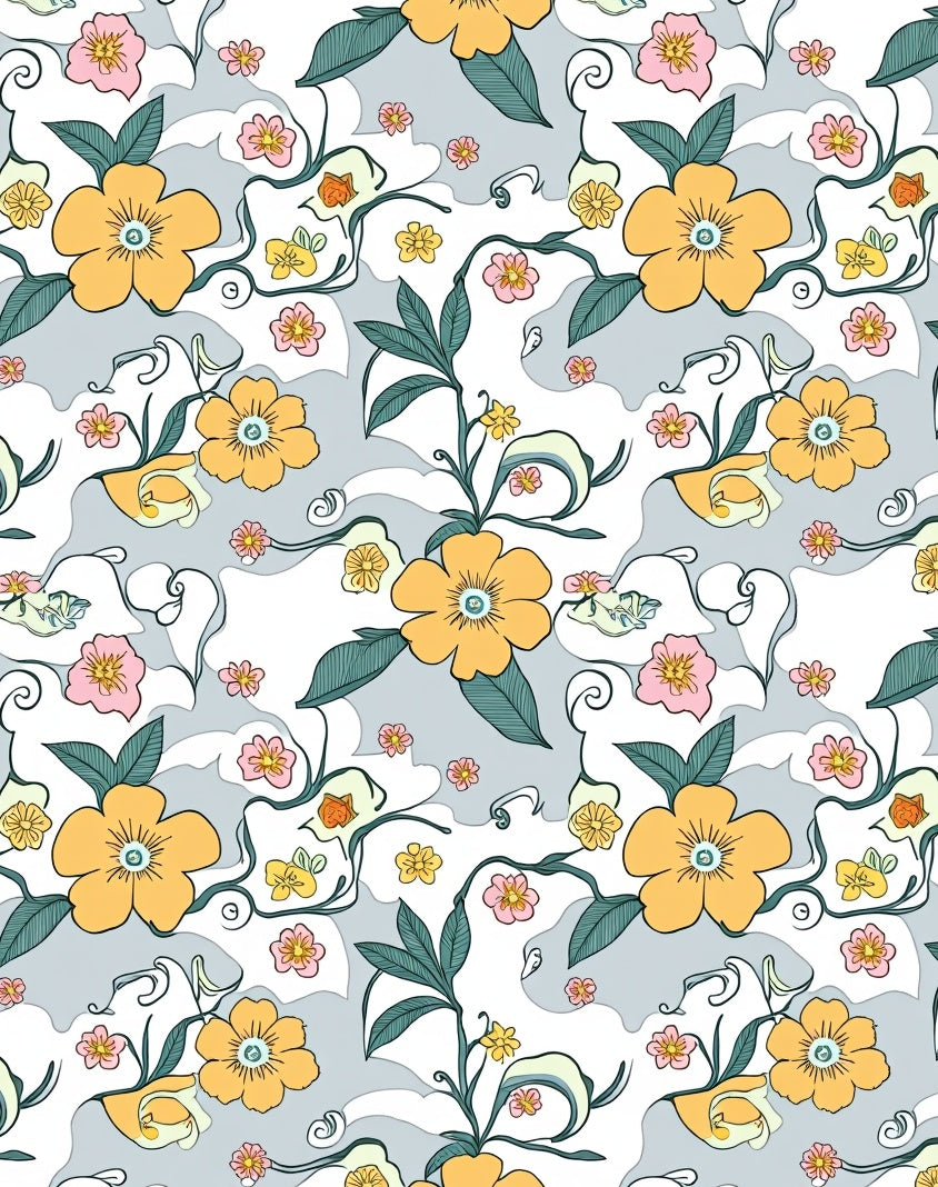 Whimsical Daisy Vine Floral Pattern Rug