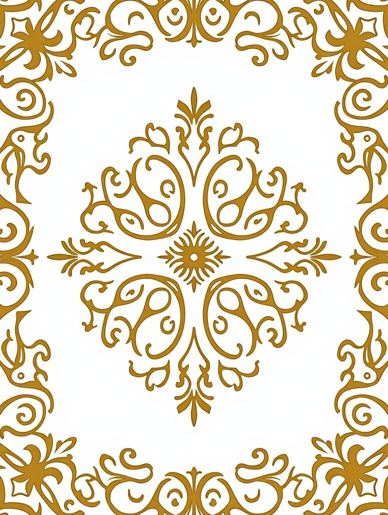 Gold Damask Floral Swirl Scroll Art Rug