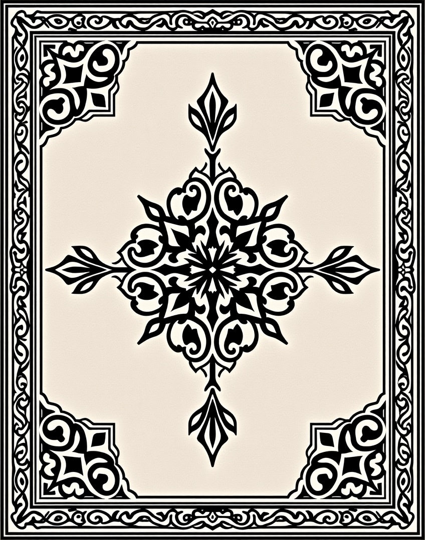 Black White Intricate Mandala Design Rug