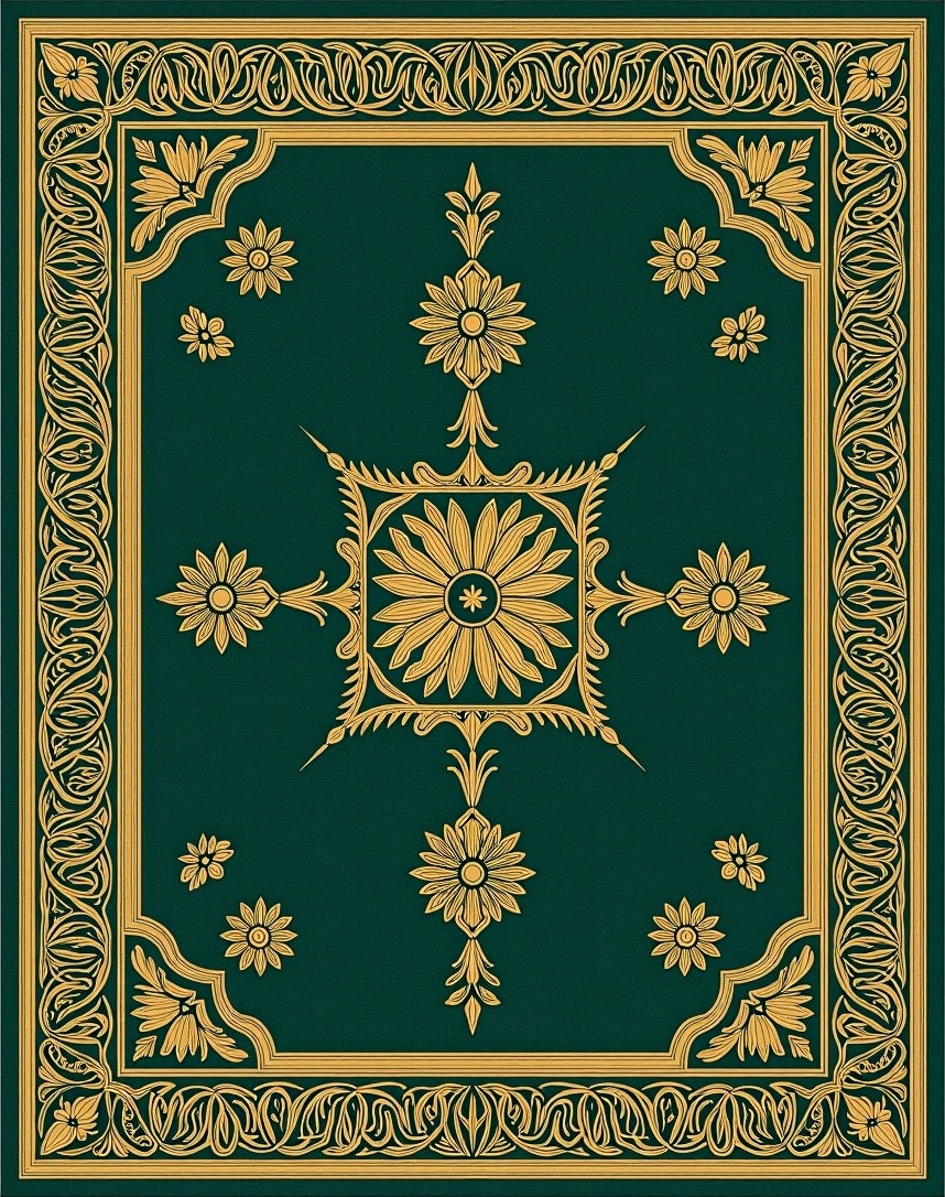 Emerald Floral Motif Intricate Border Rug