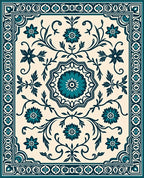 Teal Floral Swirl Traditional Inspired Rug