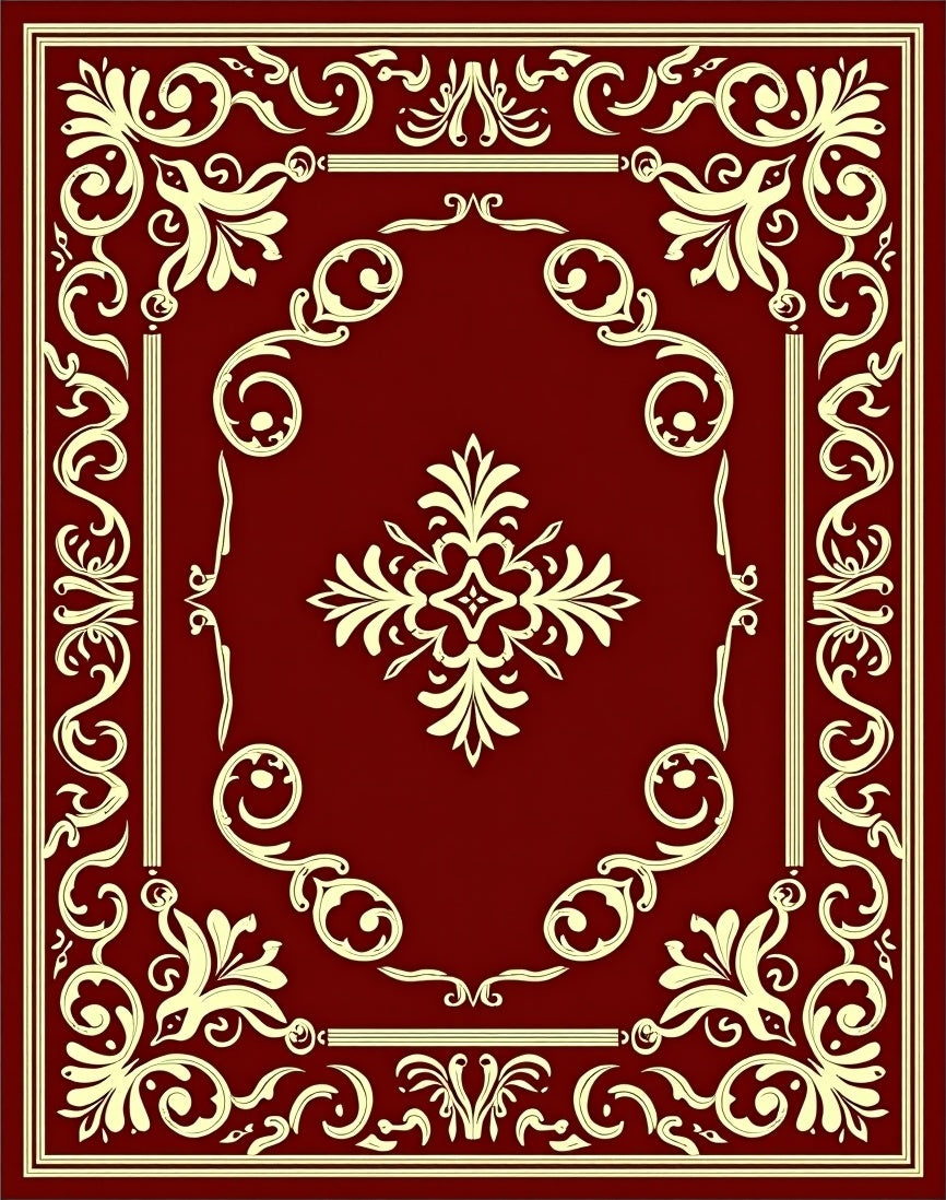 Elegant Burgundy Gold Floral Pattern Rug