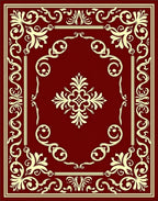 Elegant Burgundy Gold Floral Pattern Rug