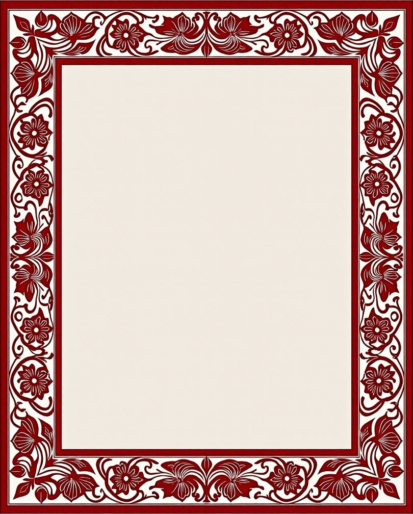 Damask Red Floral Border Rug