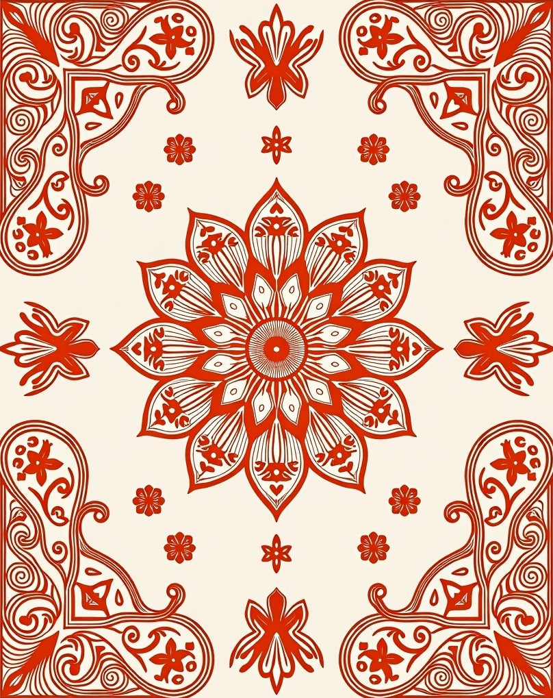 Mandala Flower Patterned Red Design Rug