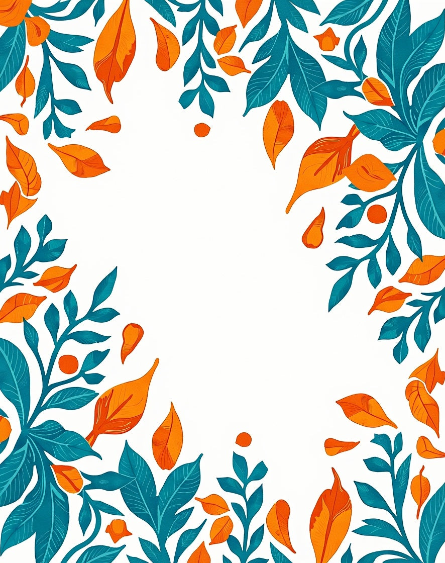 Teal Orange Leafy Floral Pattern Rug