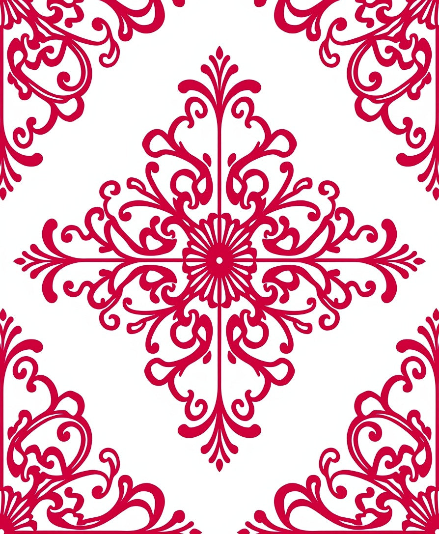 Crimson Ornate Filigree Corner Design Rug