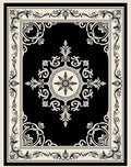 Ornate Black Cream Scrollwork Rug