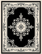 Ornate Black Cream Scrollwork Rug