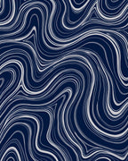 Navy White Flowing Organic Waves Rug