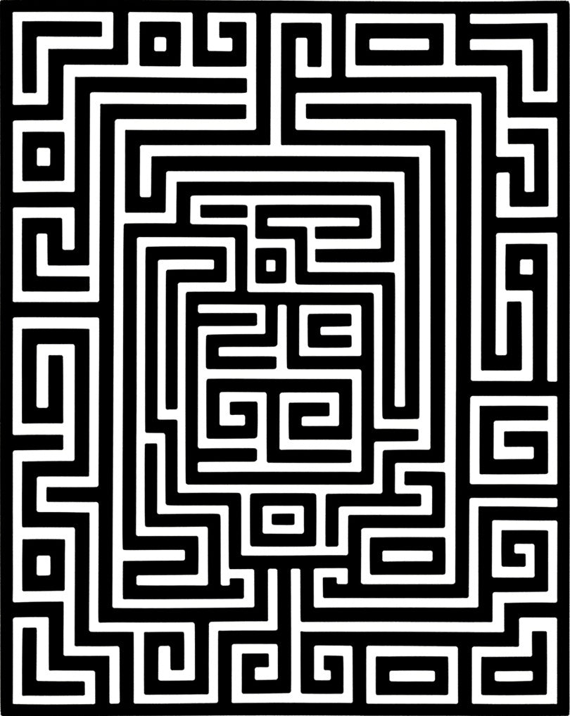 Black White Geometric Maze Pattern Rug