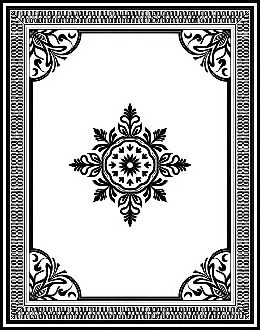 Ornate Floral Mandala Border Rug