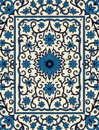 Intricate Blue Floral Cream Scrollwork Design Rug