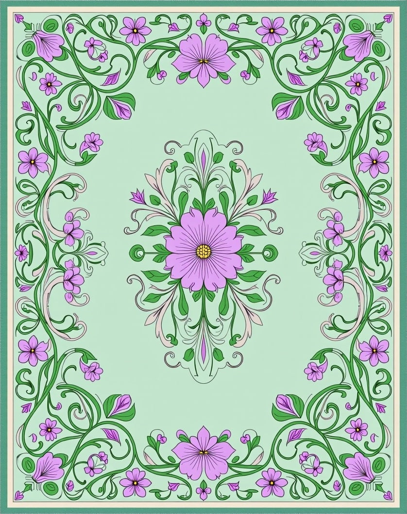 Vintage Lavender Floral Vines Rug