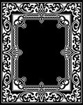 Ornate Black White Scrollwork Frame Rug
