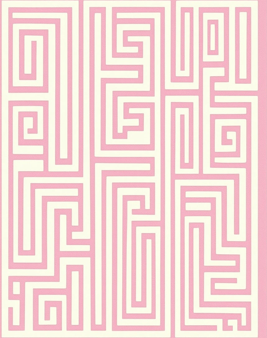 Geometric Maze Pattern Pink Rug