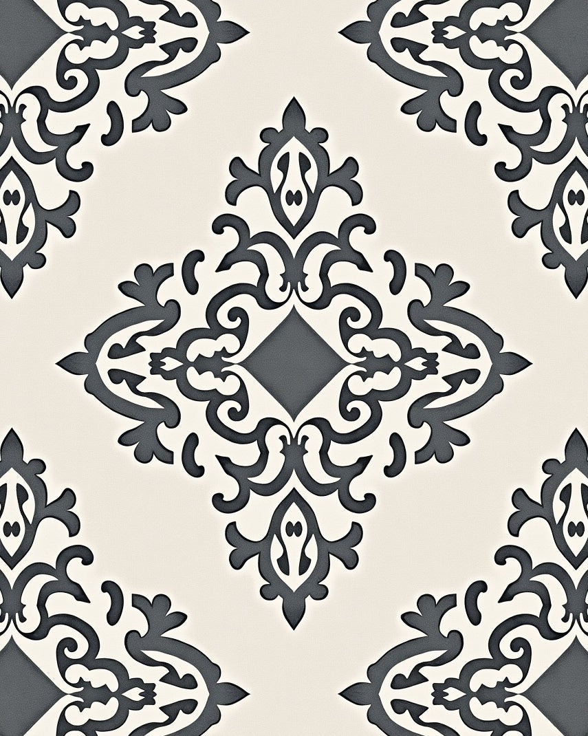 Damask-Inspired Filigree Scroll Pattern Rug