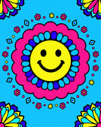 Groovy Smiley Flower Geometric Design Rug