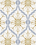 Gold Blue Floral Lattice Tile Rug