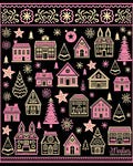 Whimsical Pink Village Snowflake Illustration Rug