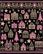 Whimsical Pink Village Snowflake Illustration Rug