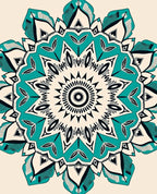 Turquoise And Black Floral Mandala Pattern Rug