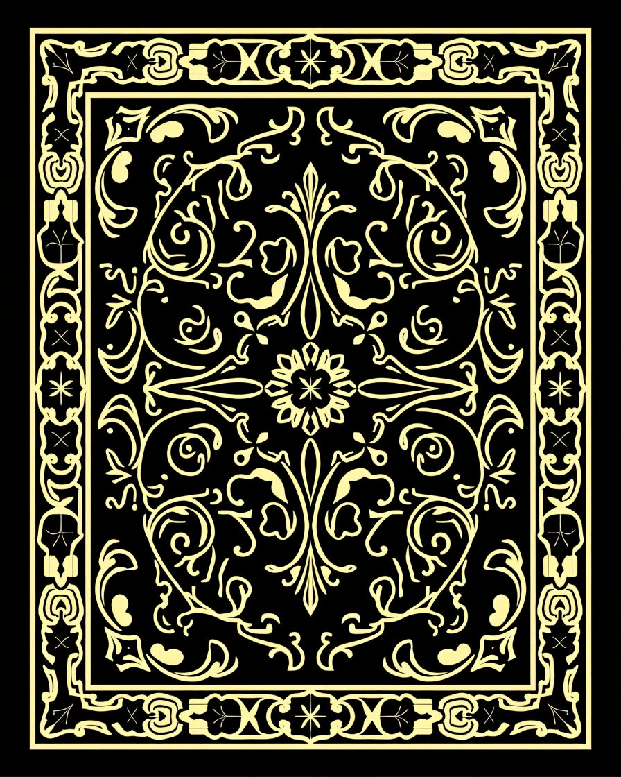 Ornate Golden Floral Vine Pattern Rug