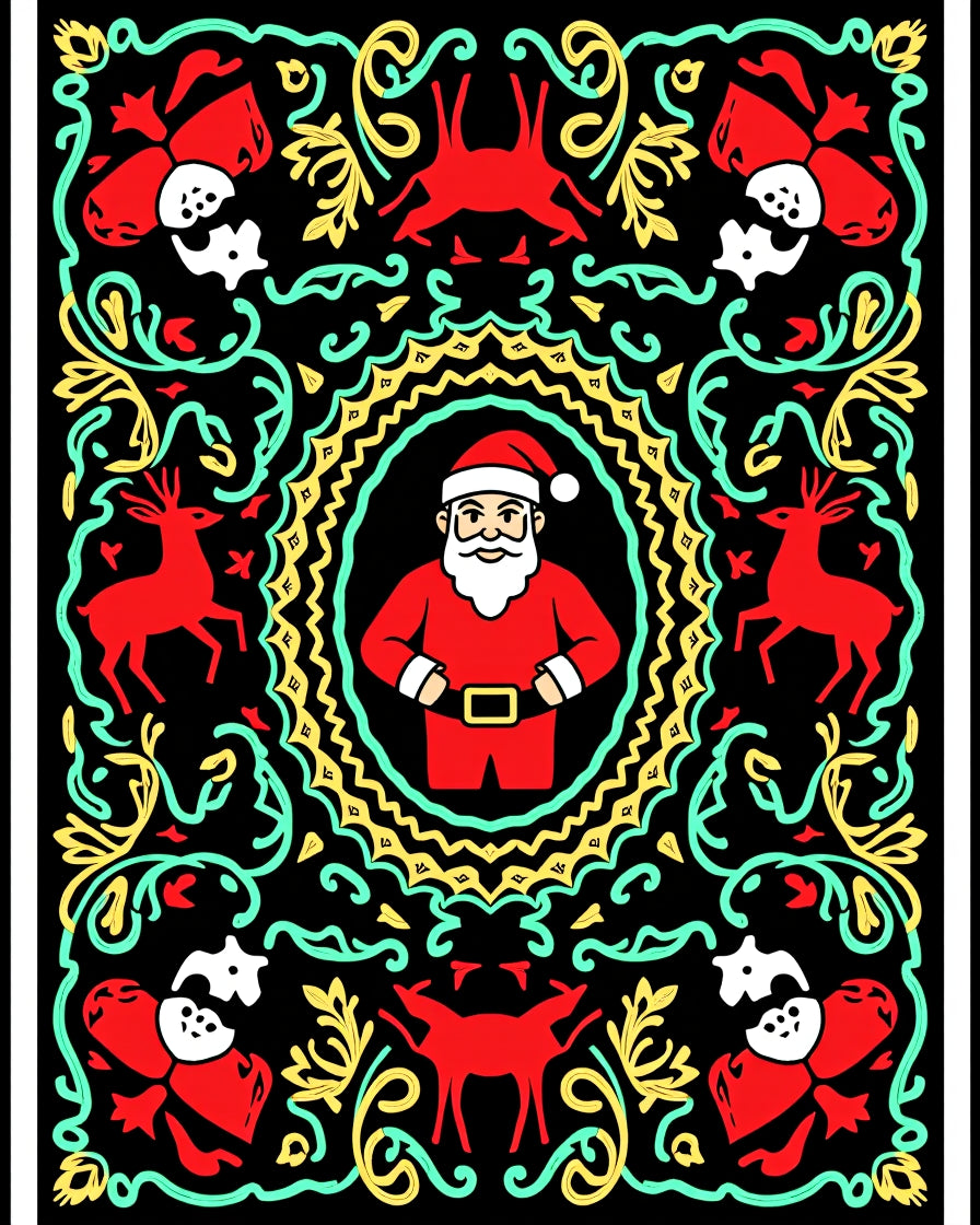 Festive Red Santa Deer Garland Rug