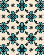 Teal Floral Diamond Pattern Rug