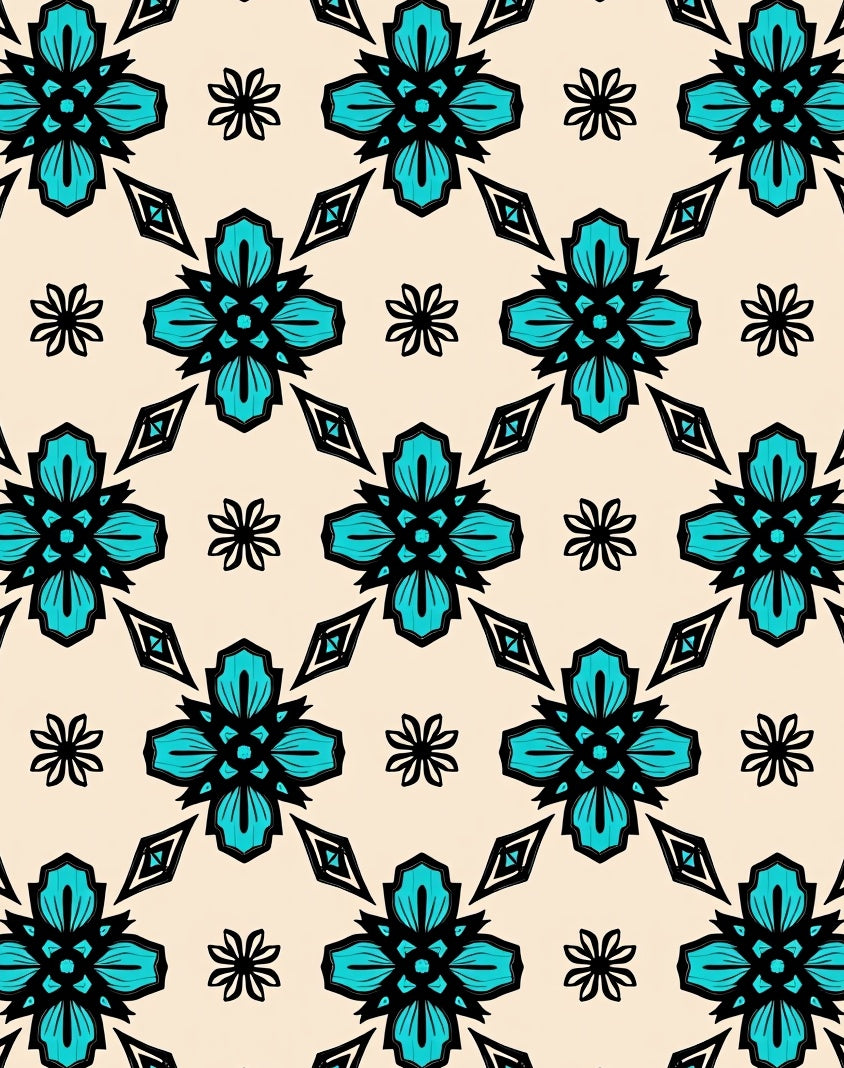 Teal Floral Diamond Pattern Rug
