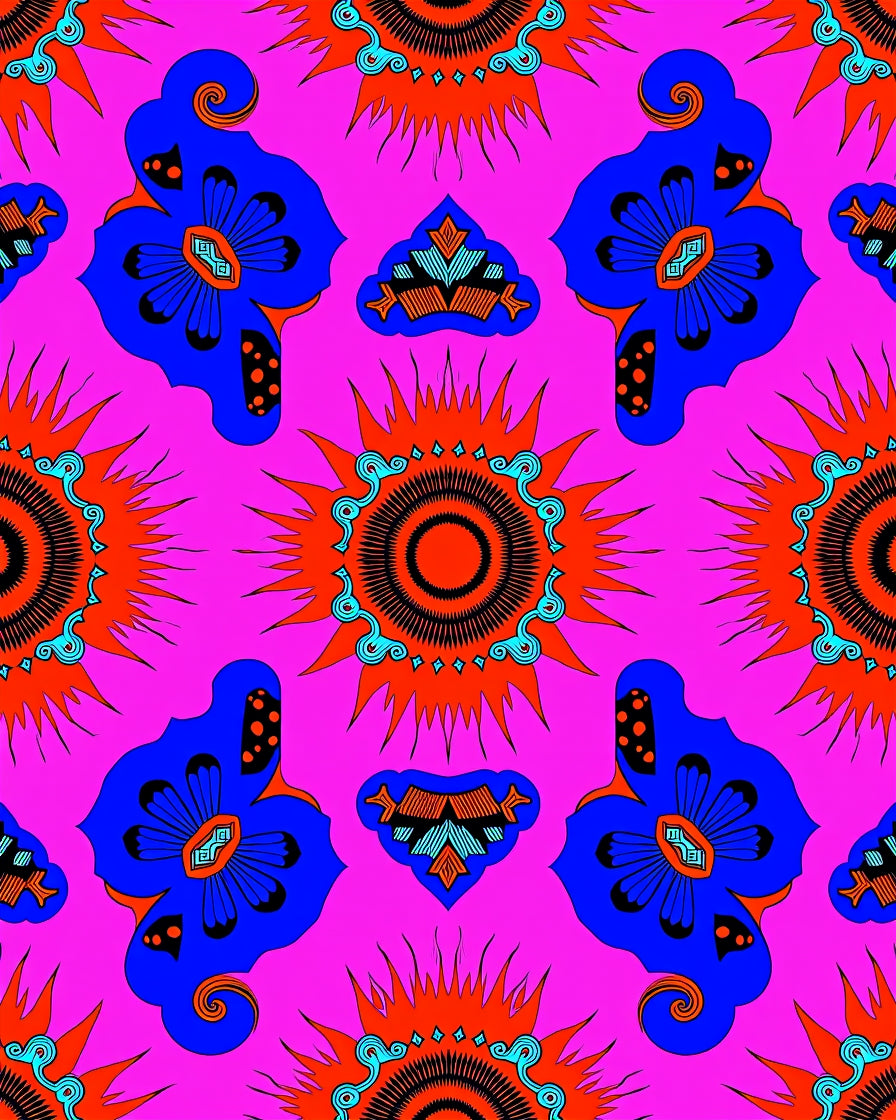 Vibrant Blue Floral Sunburst Pattern Rug