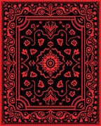 Bold Red Black Floral Tapestry Rug
