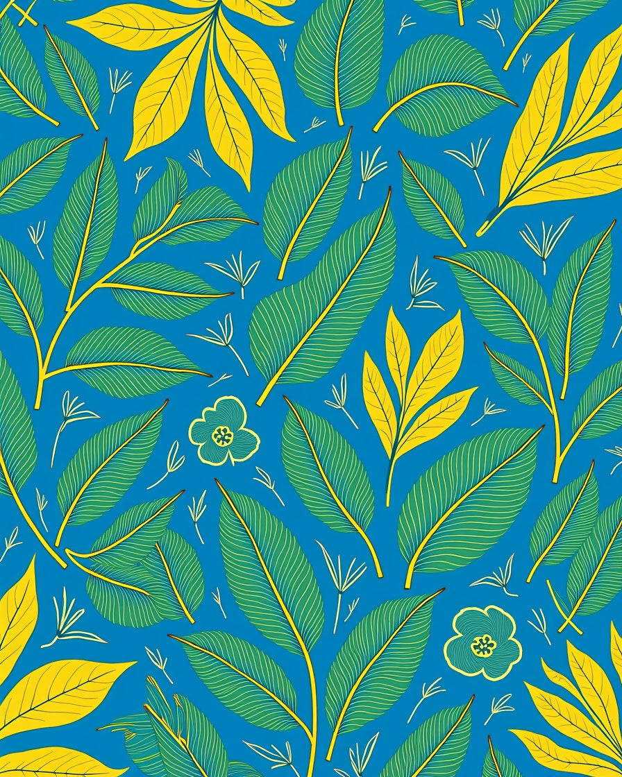 Vibrant Tropical Leaves Floral Pattern Rug