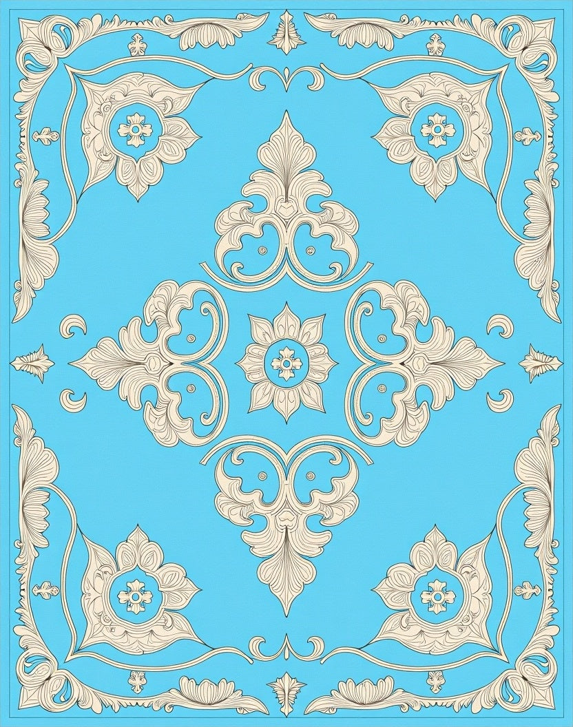 Classic Floral Medallion Blue Cream Rug